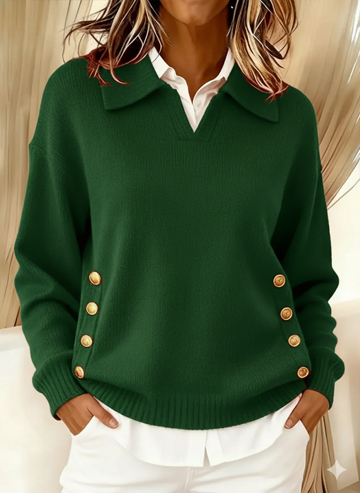 Vicenta | Sweter z Kołnierzem Polo i Guzikami