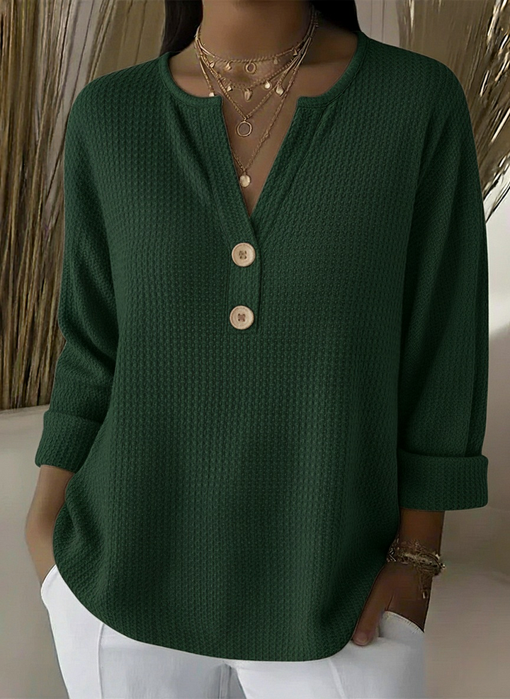Lousia | T-shirt Henley z fakturą wytłaczaną i guzikami