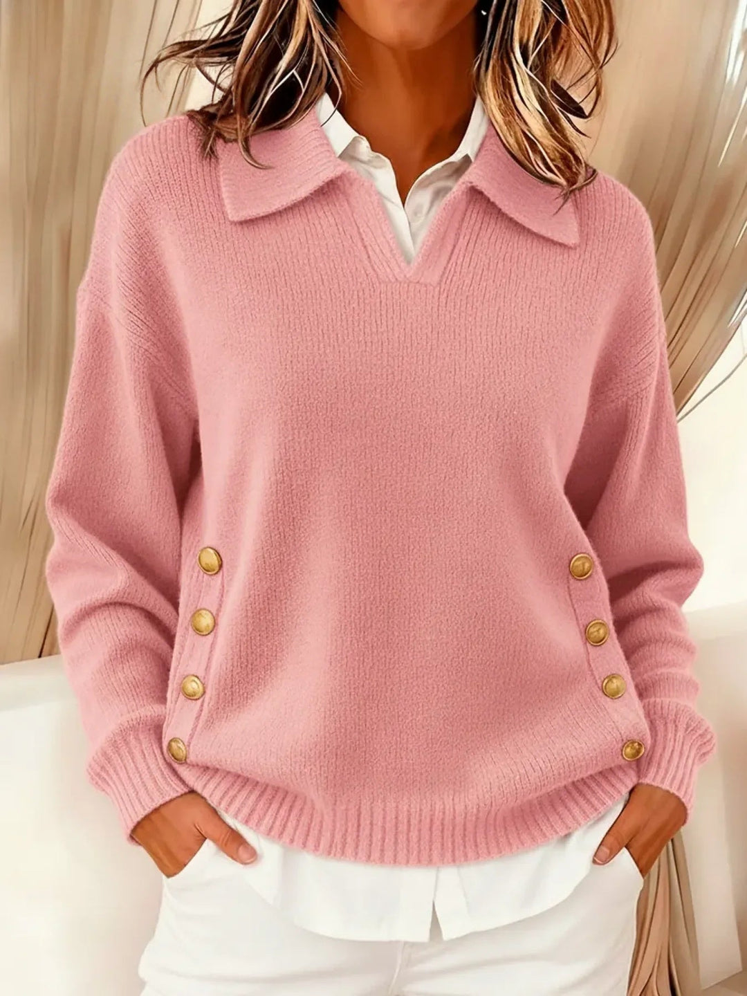 Vicenta | Sweter z Kołnierzem Polo i Guzikami
