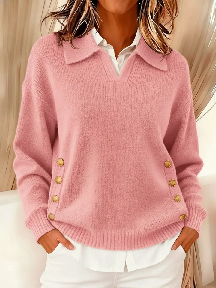 Vicenta | Sweter z Kołnierzem Polo i Guzikami