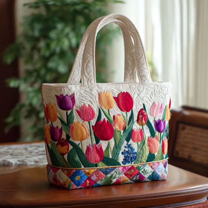 Torba tote pikowana - Ogród tulipanów