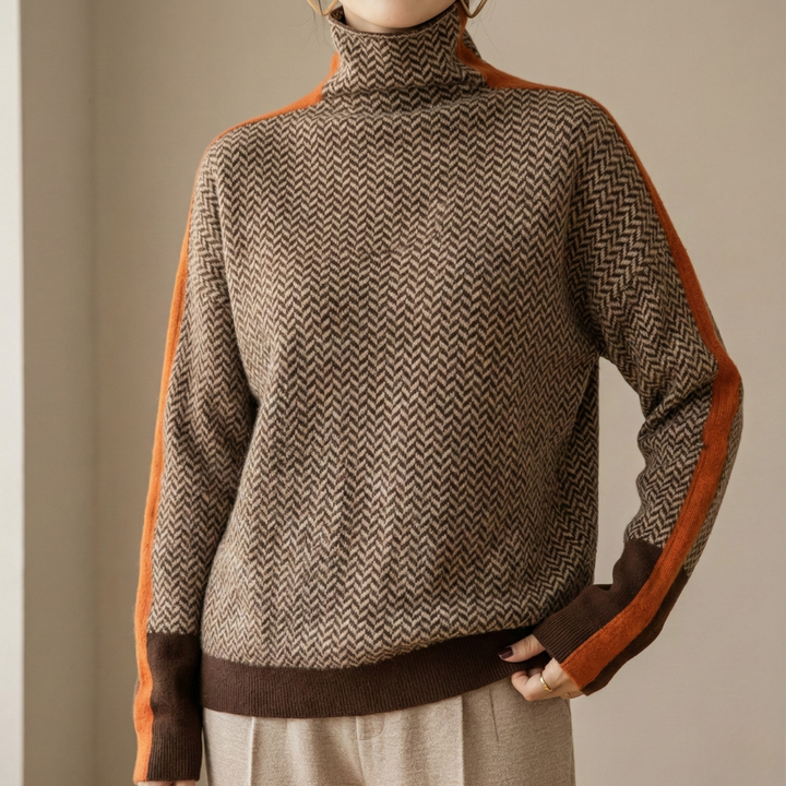 Eleanor | Sweter z wysokim kołnierzem w jodełkę Luxe