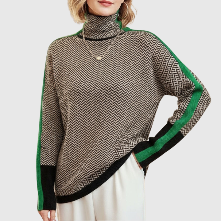 Eleanor | Sweter z wysokim kołnierzem w jodełkę Luxe