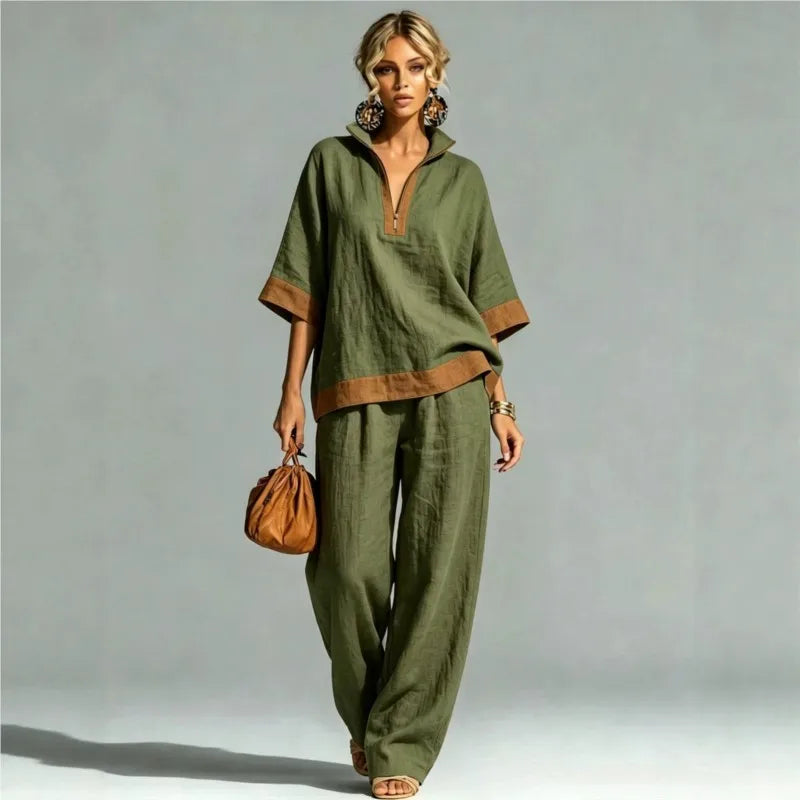 Zestaw Vintage Damski w Stylu Lnianym