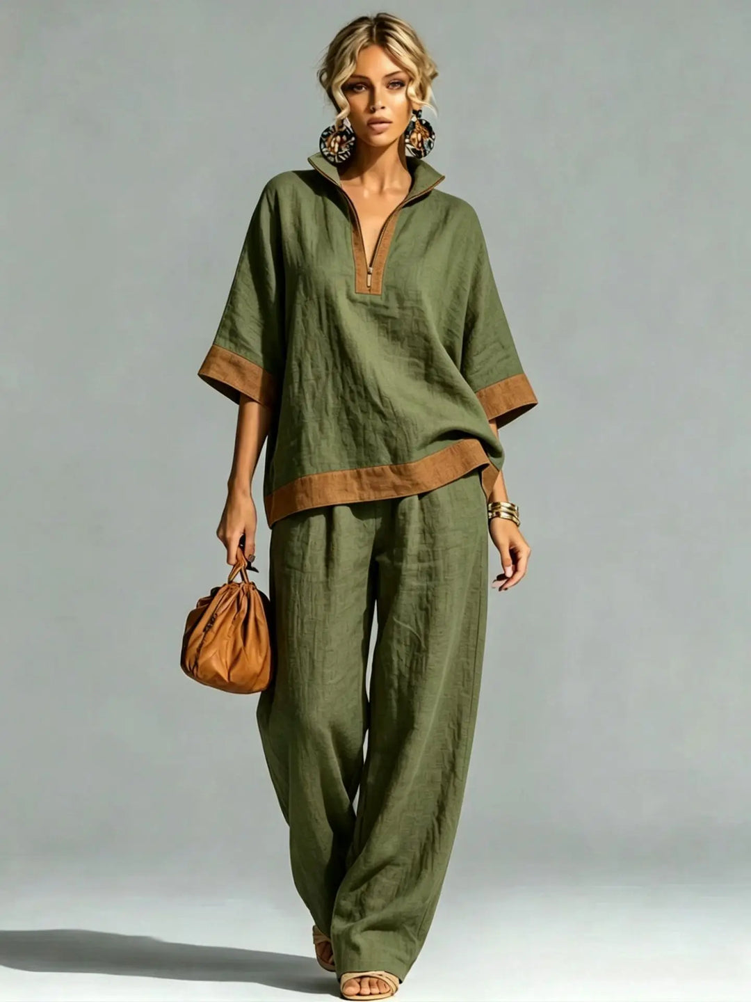 Zestaw Vintage Damski w Stylu Lnianym
