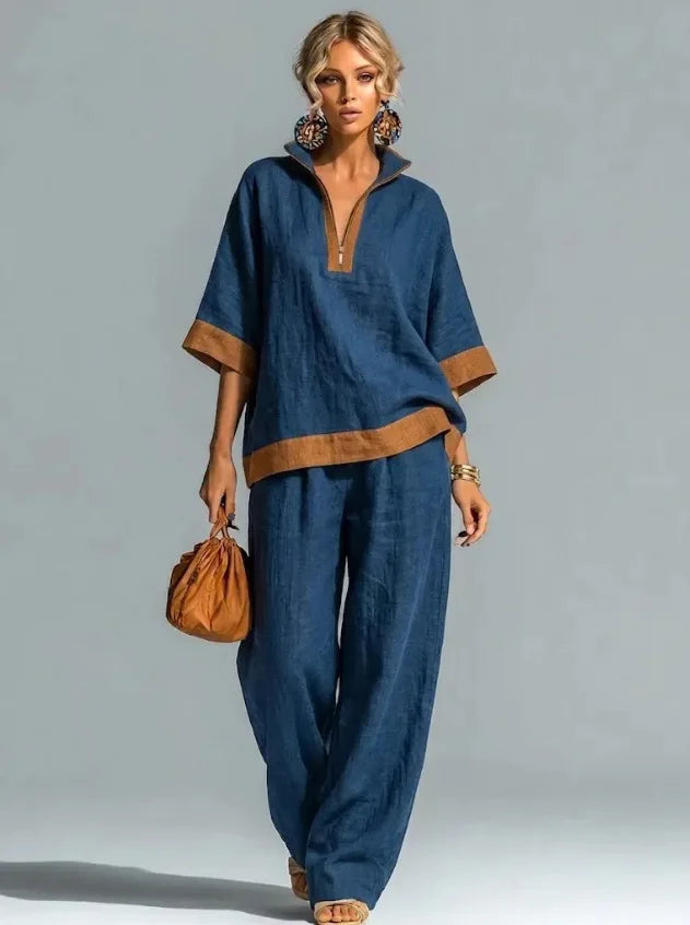 Zestaw Vintage Damski w Stylu Lnianym