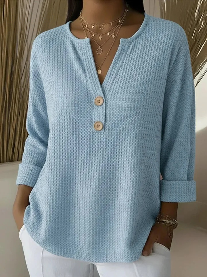 Lousia | T-shirt Henley z fakturą wytłaczaną i guzikami
