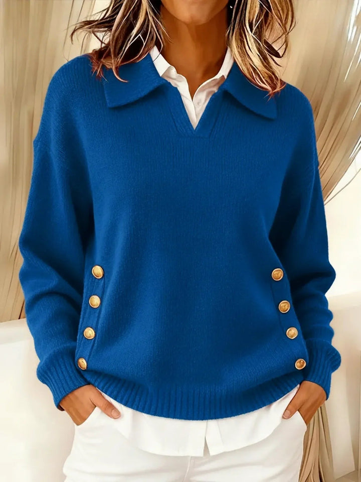 Vicenta | Sweter z Kołnierzem Polo i Guzikami