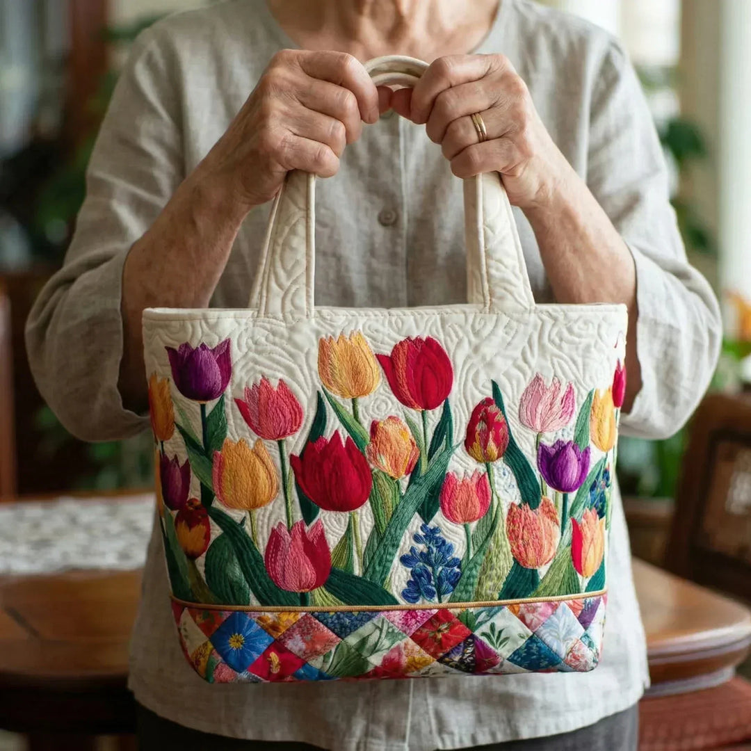 Torba tote pikowana - Ogród tulipanów