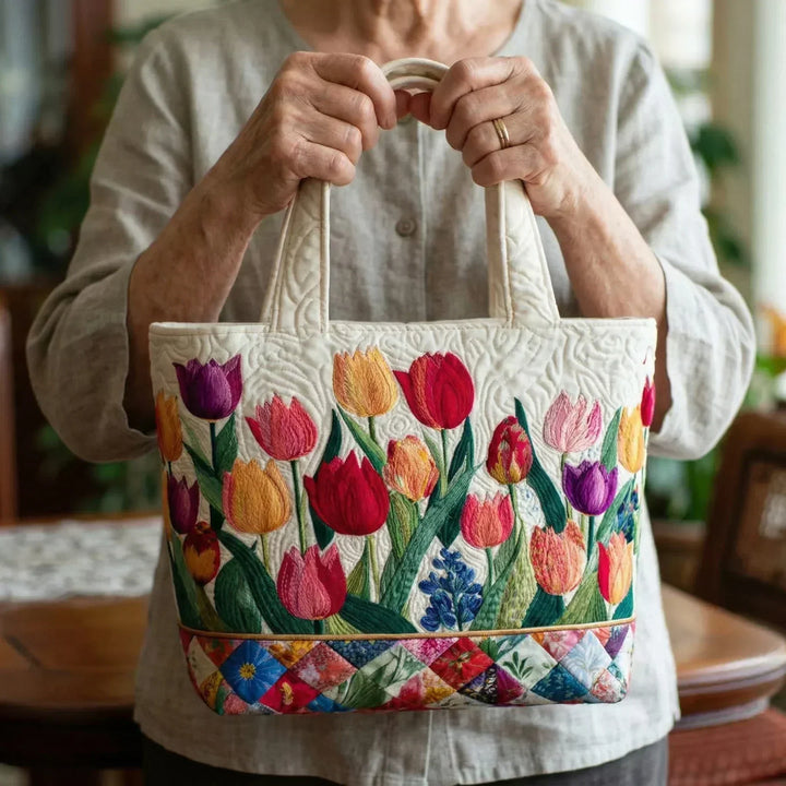 Torba tote pikowana - Ogród tulipanów