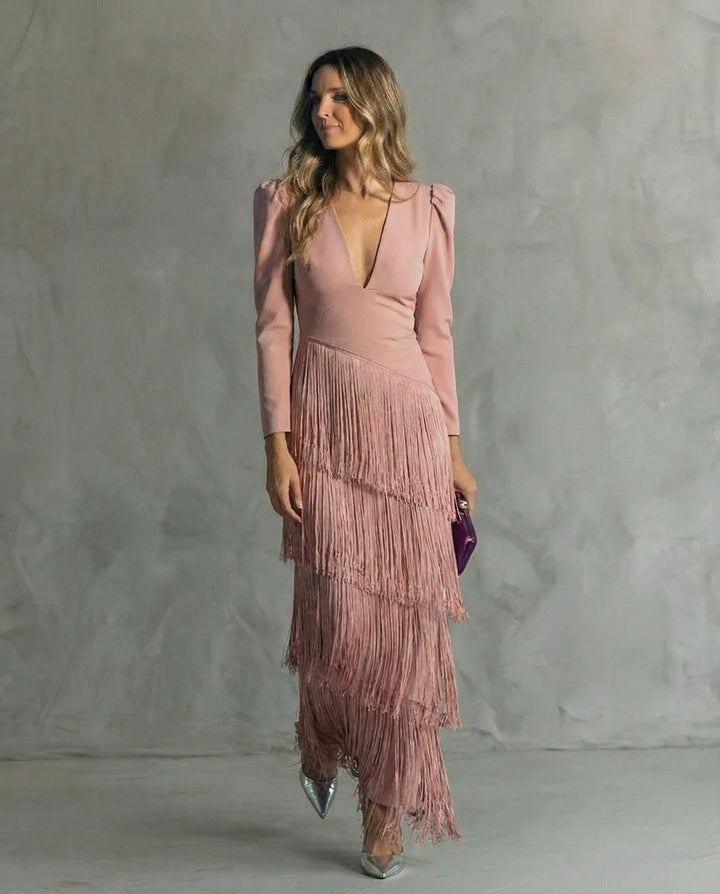 Clara – Elegancka Sukienka z Frędzlami